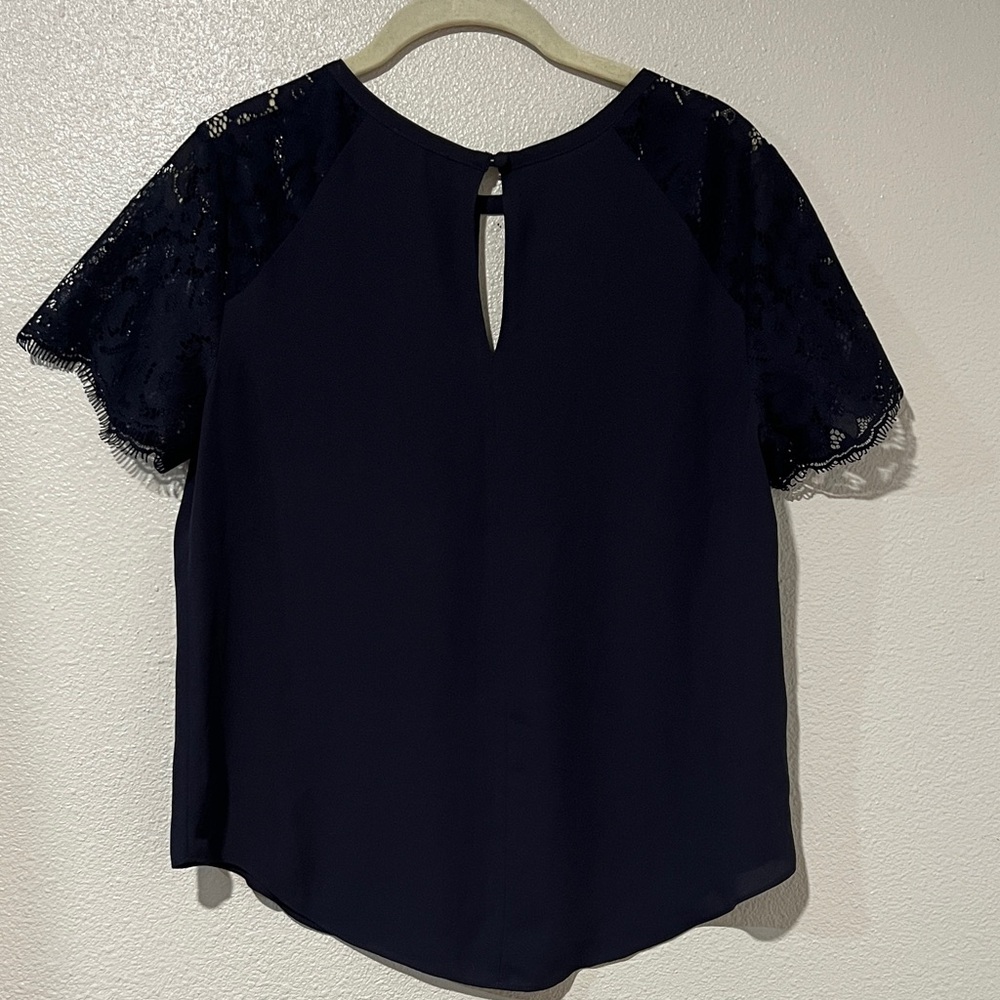 Ann Taylor Navy Lace Sleeve Blouse - Picture 5 of 9